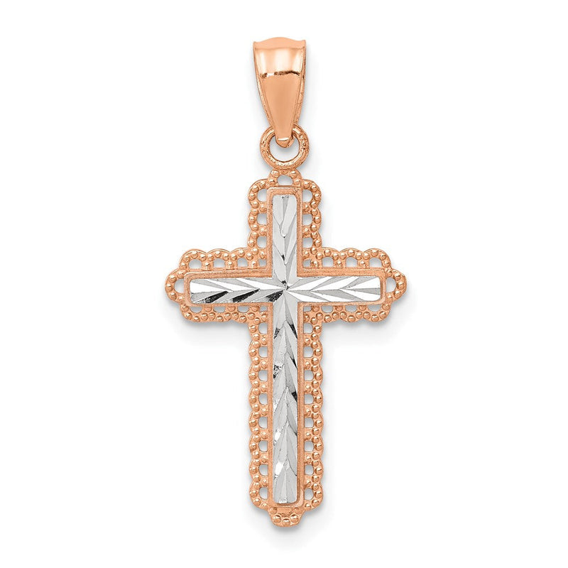 14K Roségold 14K Roségold Rhodium Diamantiert Kreuz Anhänger