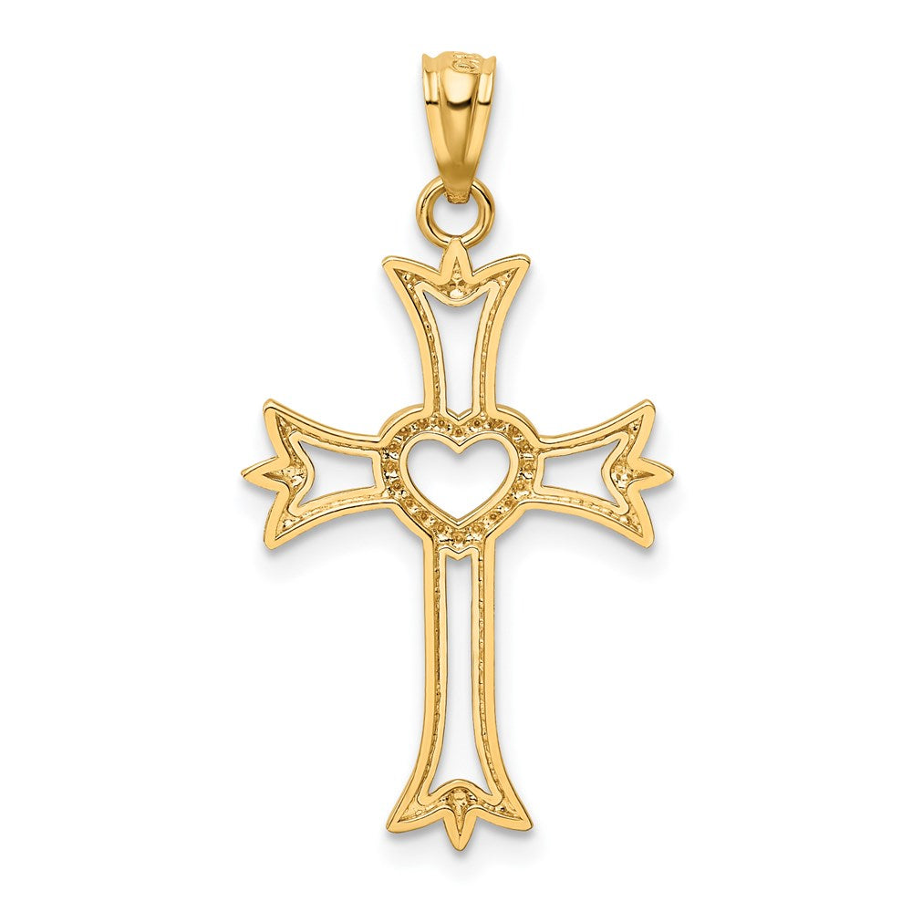 14K Gelb & Rhodium 14K mit Rhodium Diamantiert Kreuz mit Herz Anhänger