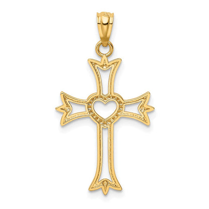 14K Gelb & Rhodium 14K mit Rhodium Diamantiert Kreuz mit Herz Anhänger