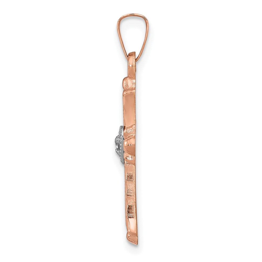 14K Roségold und Weißgold Diamant-Kreuzanhänger, zweifarbig