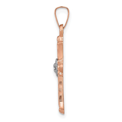 14K Roségold und Weißgold Diamant-Kreuzanhänger, zweifarbig