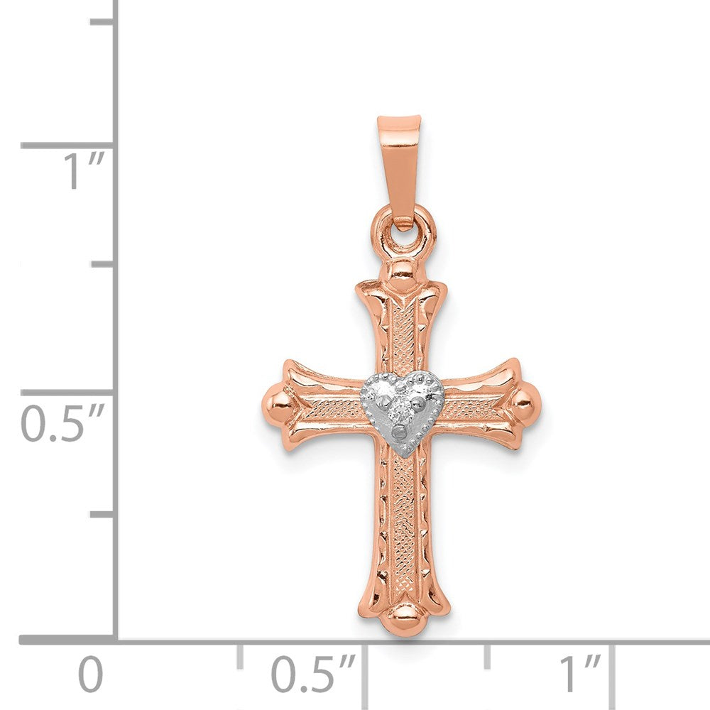 14K Roségold und Weißgold Diamant-Kreuzanhänger, zweifarbig