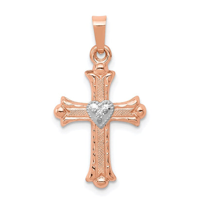 14K Roségold und Weißgold Diamant-Kreuzanhänger, zweifarbig