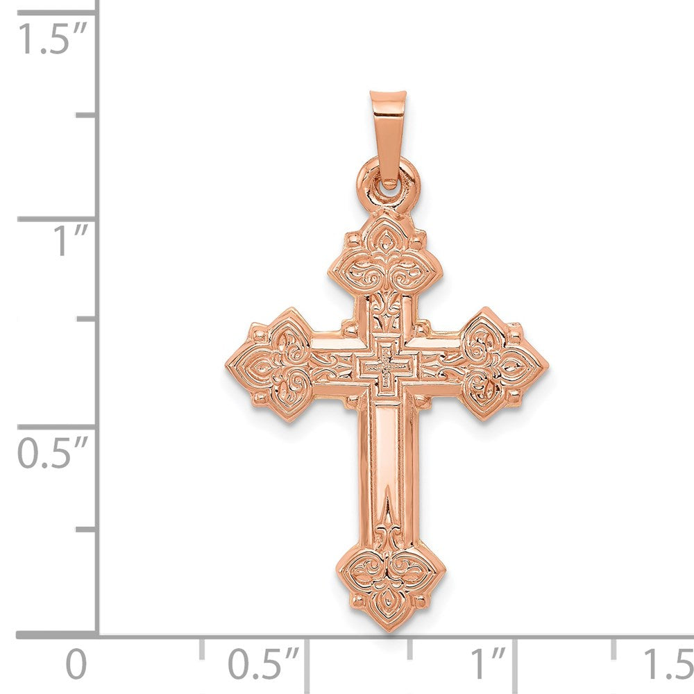 14K Roségold 14K Roségold Fleur De Lis Kreuz Anhänger