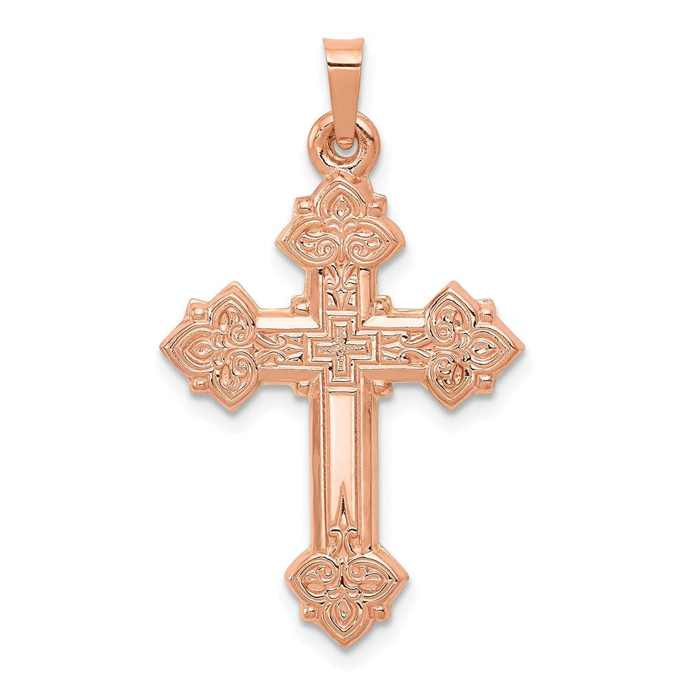 14K Roségold 14K Roségold Fleur De Lis Kreuz Anhänger