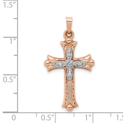 14K Zweifarbiger Diamant-Kreuzanhänger