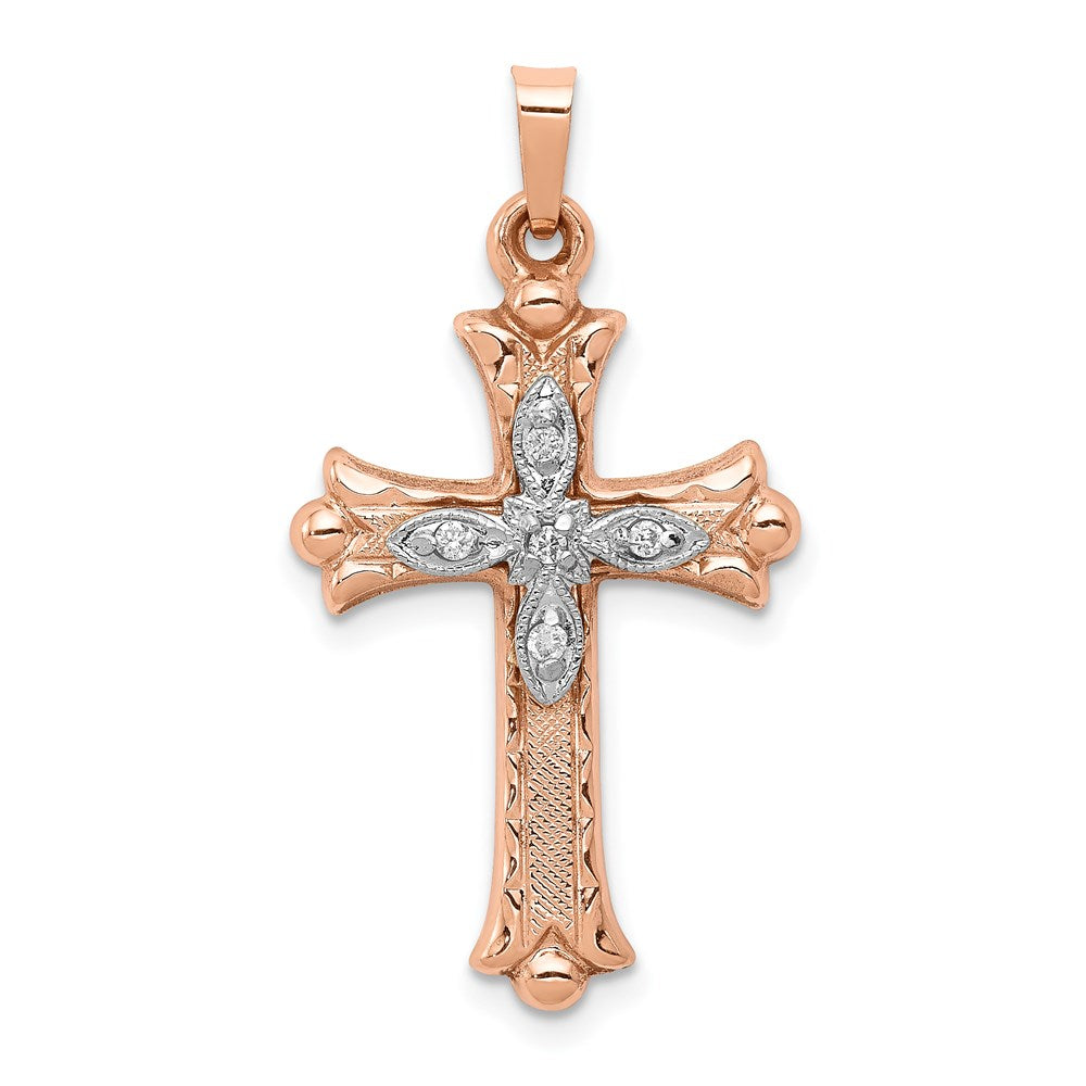 14K Zweifarbiger Diamant-Kreuzanhänger