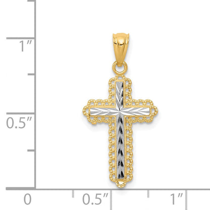 14K Gelb & Rhodium 14K mit Rhodium Diamantiert Kreuz Anhänger