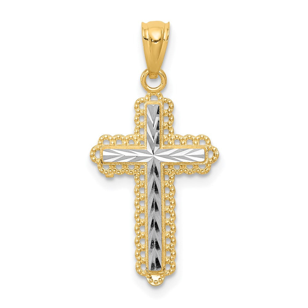 14K Gelb & Rhodium 14K mit Rhodium Diamantiert Kreuz Anhänger