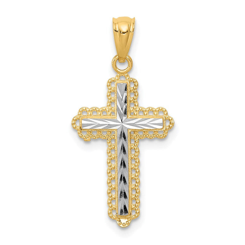 14K Gelb & Rhodium 14K mit Rhodium Diamantiert Kreuz Anhänger