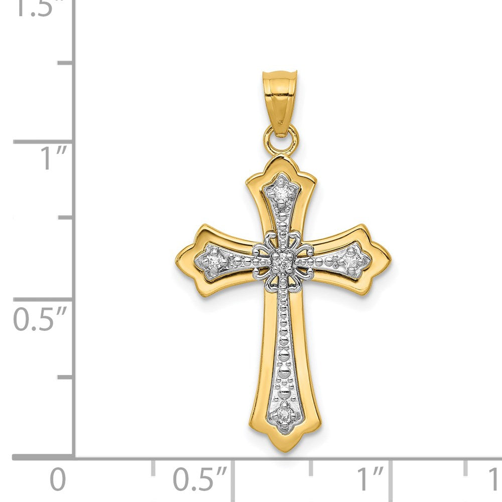 14K Diamant-Kreuzanhänger, rhodiniert