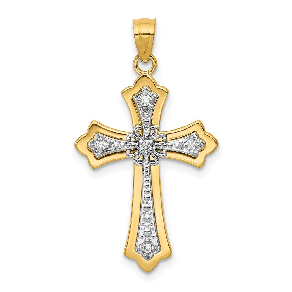 14K Diamant-Kreuzanhänger, rhodiniert