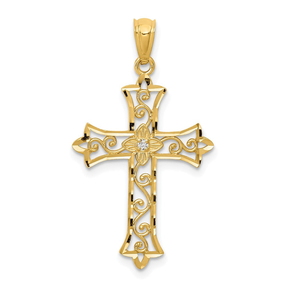 14K Gelbgold Diamant-Kreuz-Anhänger