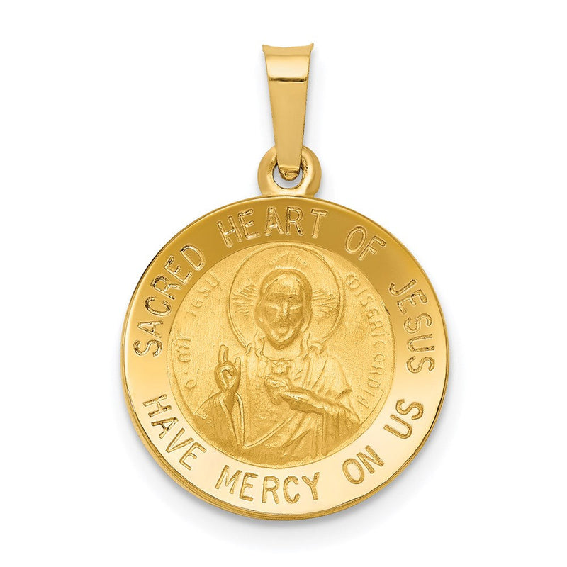 14K Gelbgold 14K Poliert und Satiniert Heilig Herz Of Jesus Medaille Hohl Anhänger