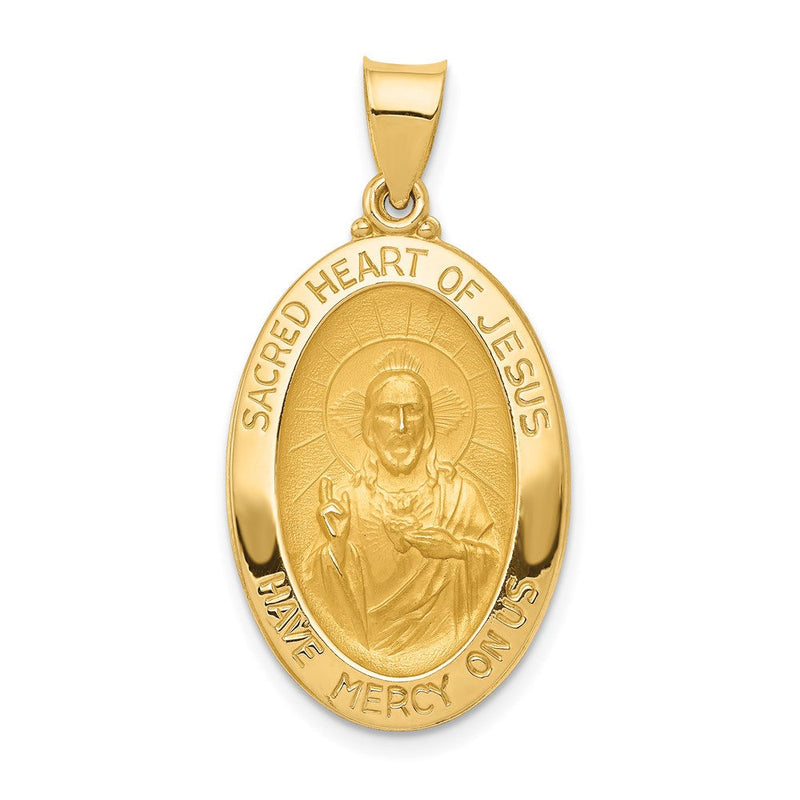 14K Gelbgold 14K Poliert und Satiniert Heilig Herz Of Jesus Medaille Hohl Anhänger