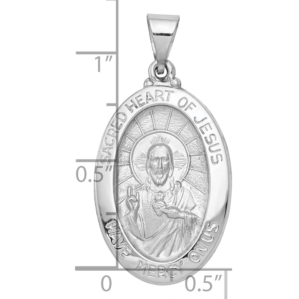 14K Weißgold 14K Weißgold Poliert/satin Heilig Herz Jesus Hohl Anhänger