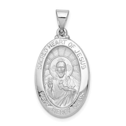 14K Weißgold 14K Weißgold Poliert/satin Heilig Herz Jesus Hohl Anhänger