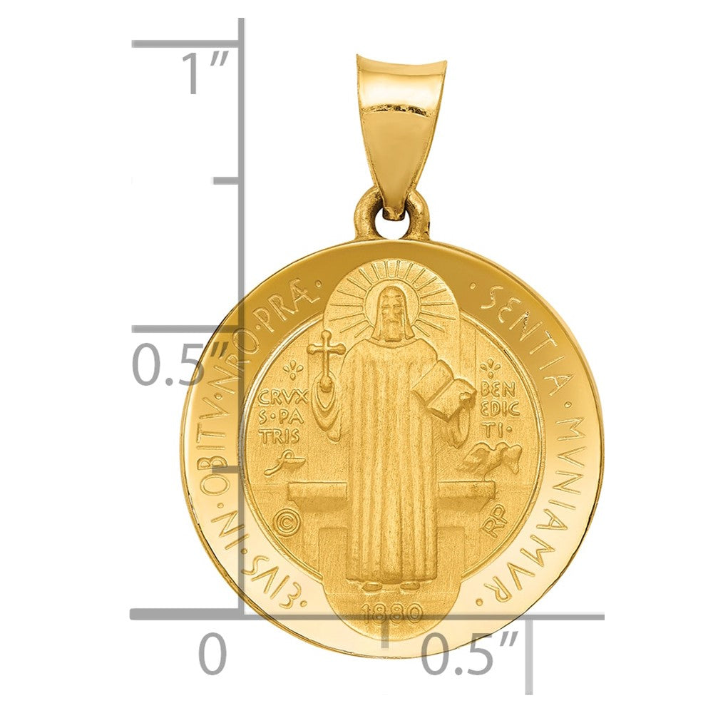 14K Gelbgold 14K Poliert und Satiniert St Benedict Hohl Medaille Anhänger