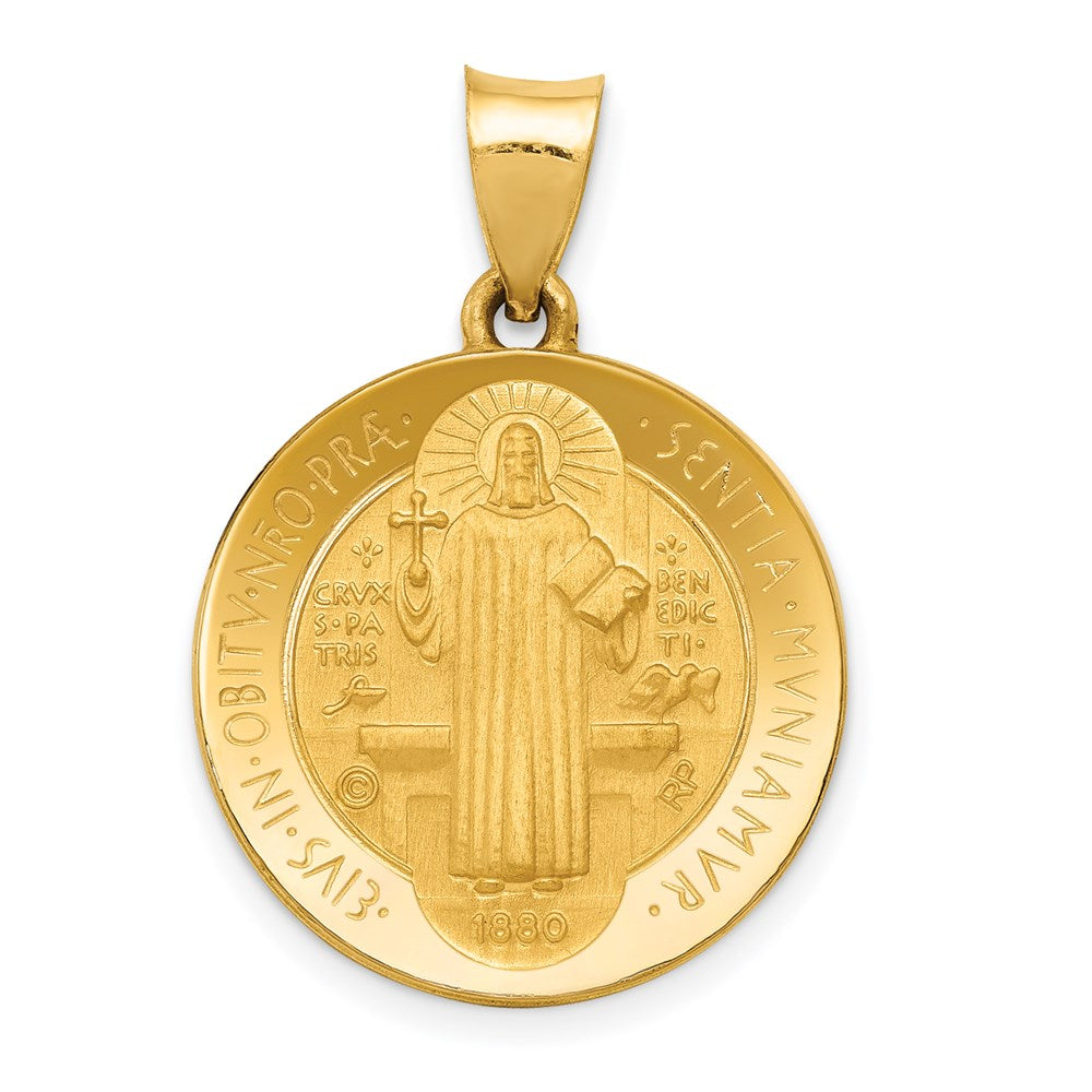 14K Gelbgold 14K Poliert und Satiniert St Benedict Hohl Medaille Anhänger