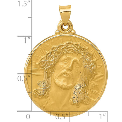 14K Gelbgold 14K Poliert und Satiniert Face Of Jesus Medaille Hohl Anhänger