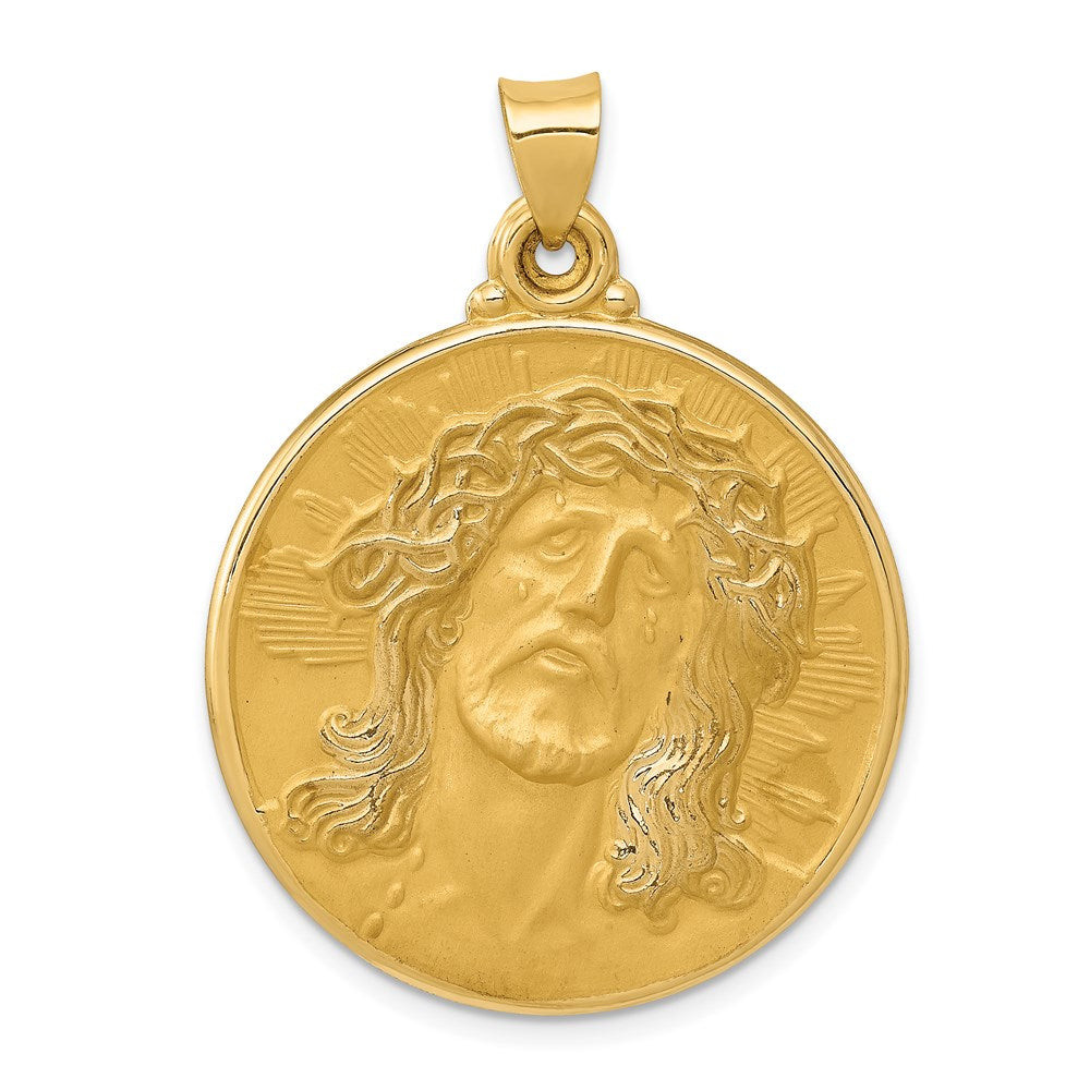 14K Gelbgold 14K Poliert und Satiniert Face Of Jesus Medaille Hohl Anhänger