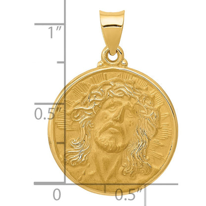 14K Gelbgold 14K Poliert und Satiniert Face Of Jesus Medaille Hohl Anhänger