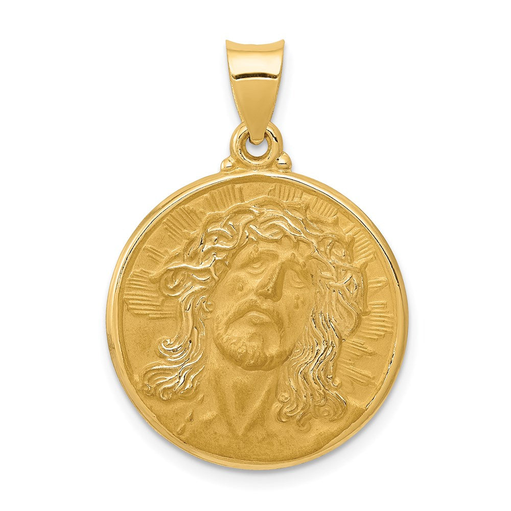 14K Gelbgold 14K Poliert und Satiniert Face Of Jesus Medaille Hohl Anhänger