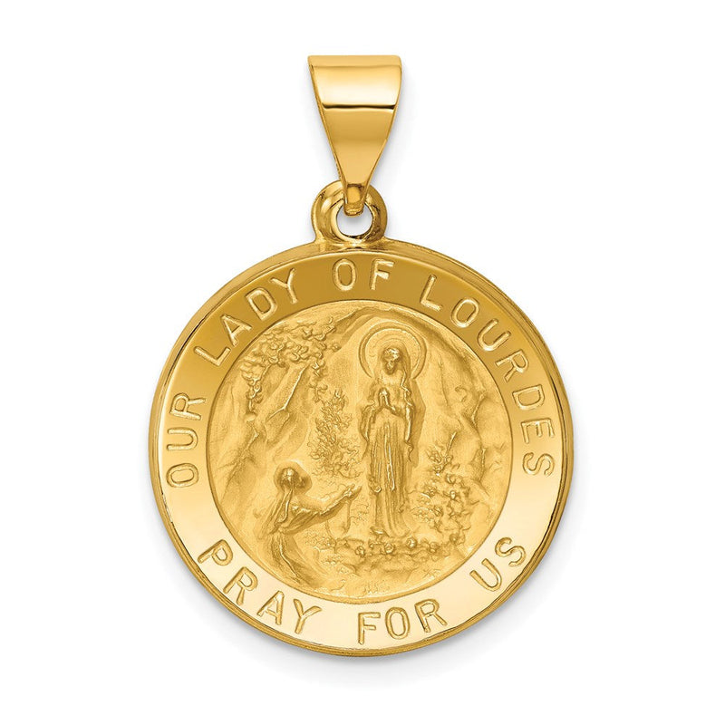14K Gelbgold 14K Poliert und Satiniert Our Damen Of Lourdes Medaille Hohl Anhänger