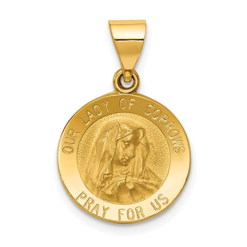 14K Gelbgold 14K Poliert und Satiniert Our Damen Of Sorrows Medaille Hohl Anhänger