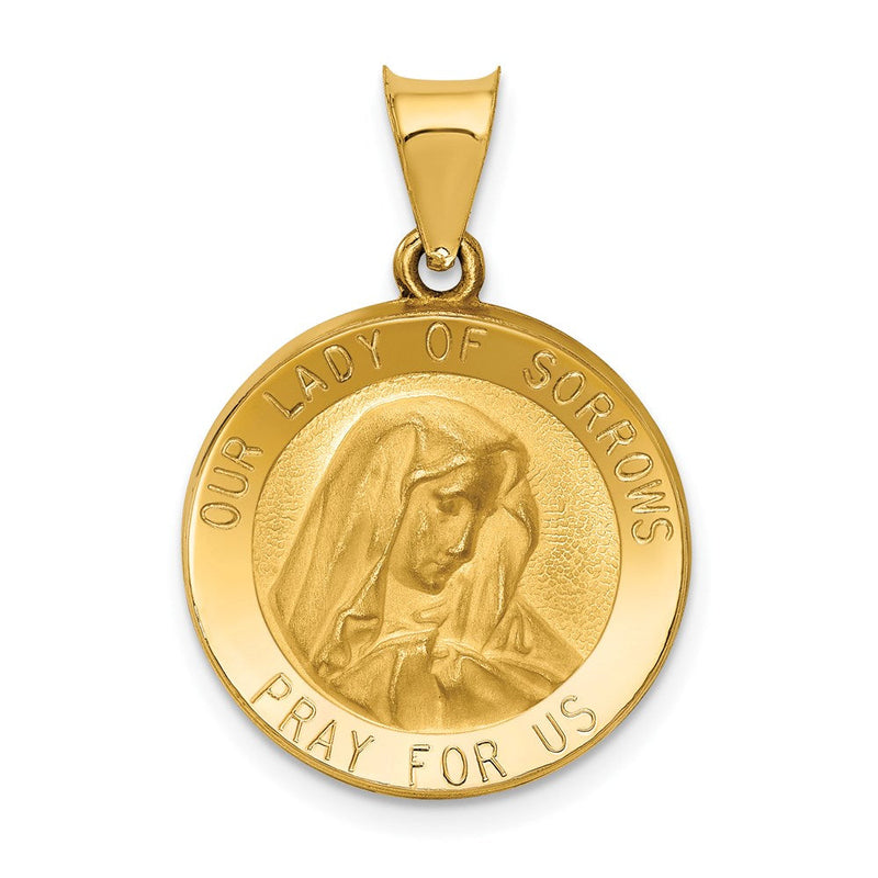 14K Gelbgold 14K Poliert und Satiniert Our Damen Of Sorrows Medaille Hohl Anhänger