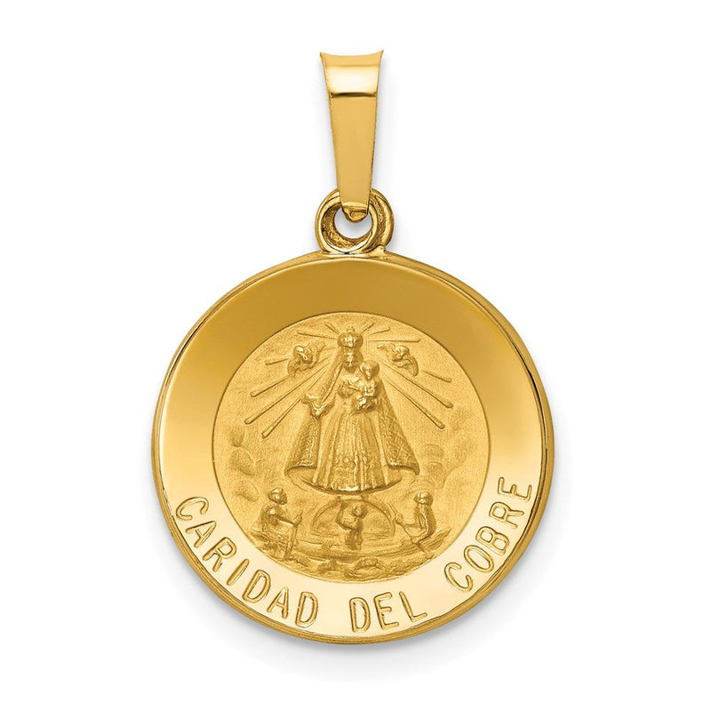 14K Gelbgold 14K Poliert und Satiniert Caridad Del Cobre Medaille Hohl Anhänger