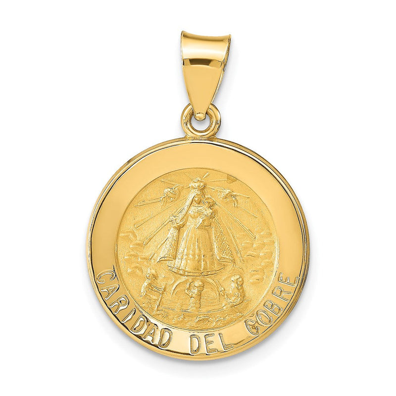 14K Gelbgold 14K Poliert und Satiniert Caridad Del Cobre Medaille Hohl Anhänger