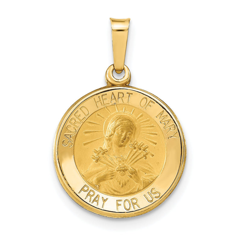 14K Gelbgold 14K Poliert und Satiniert Heilig Herz Of Mary Medaille Hohl Anhänger