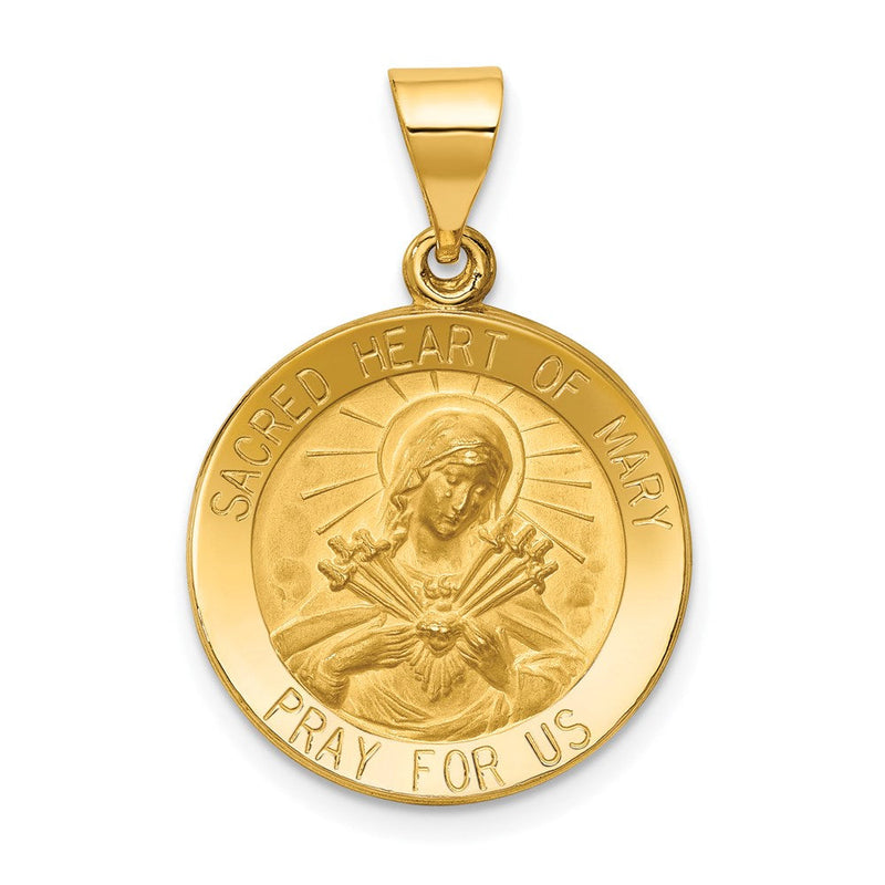 14K Gelbgold 14K Poliert und Satiniert Heilig Herz Of Mary Medaille Hohl Anhänger