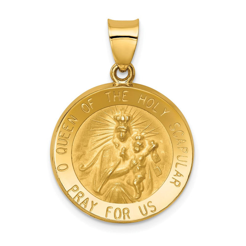 14K Gelbgold 14K Queen Of The Heilig Scapular Wendbar Medaille Hohl Anhänger