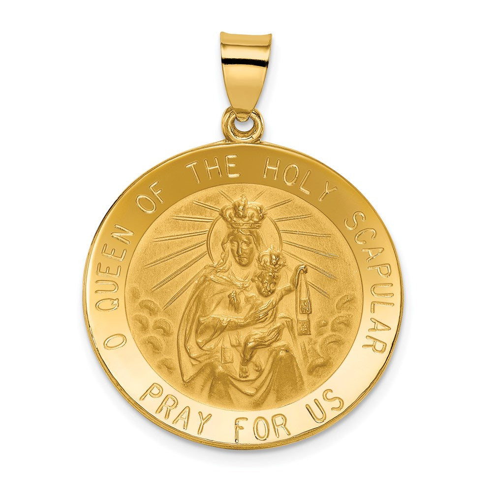 14K Gelbgold Queen Of The Heilig Scapular Wendbar Medaille Hohl Anhänger