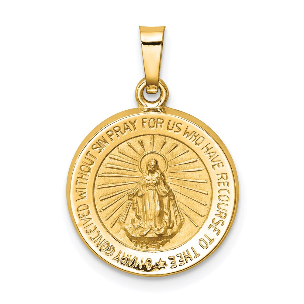 14K Gelbgold 14K Poliert und Satiniert Wundertätig Medaille Hohl Anhänger
