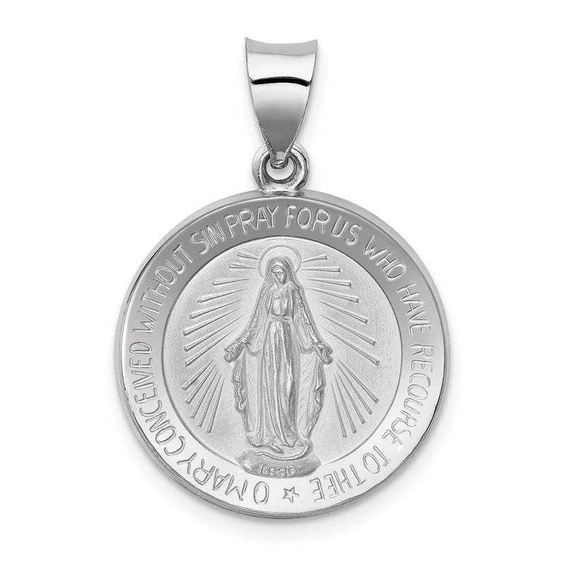 14K Weißgold 14K Weißgold Poliert /satin Wundertätig Medaille Hohl Anhänger