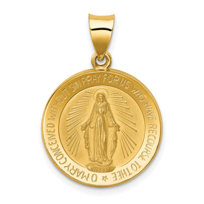 14K Gelbgold 14K Poliert und Satiniert Wundertätig Medaille Hohl Anhänger