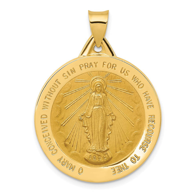 14K Gelbgold 14K Poliert und Satiniert Wundertätig Medaille Hohl Anhänger