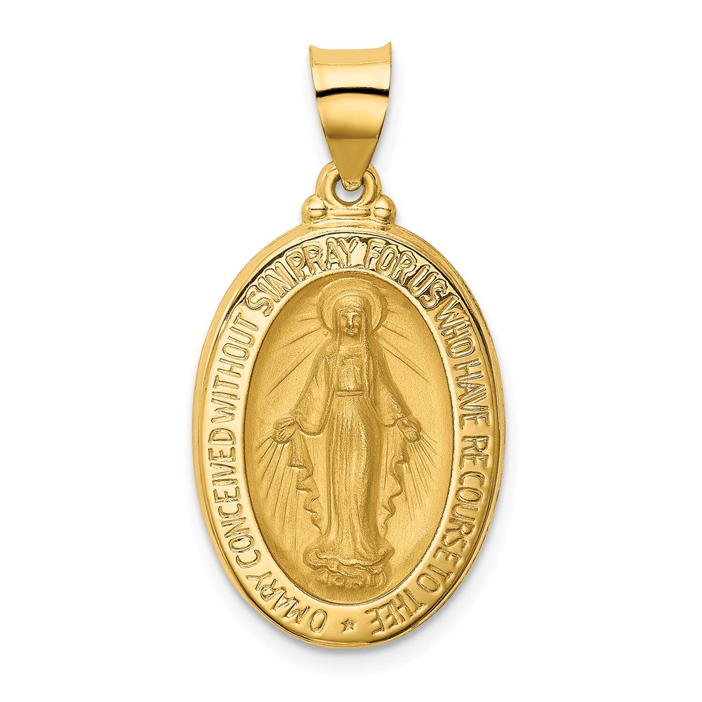 14K Gelbgold 14K Poliert und Satiniert Wundertätig Medaille Hohl Anhänger