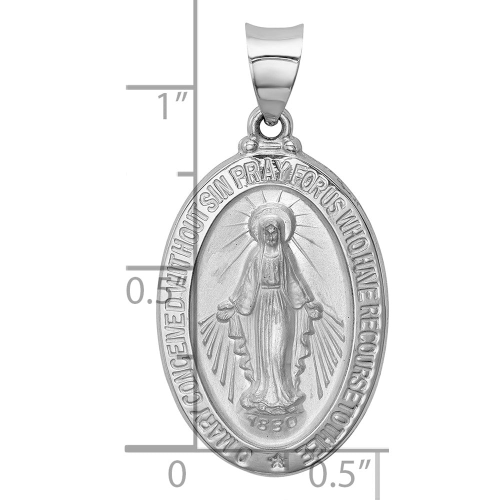 14K Weißgold 14K Weißgold Poliert/satin Wundertätig Medaille Hohl Anhänger