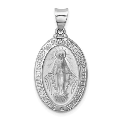14K Weißgold 14K Weißgold Poliert/satin Wundertätig Medaille Hohl Anhänger
