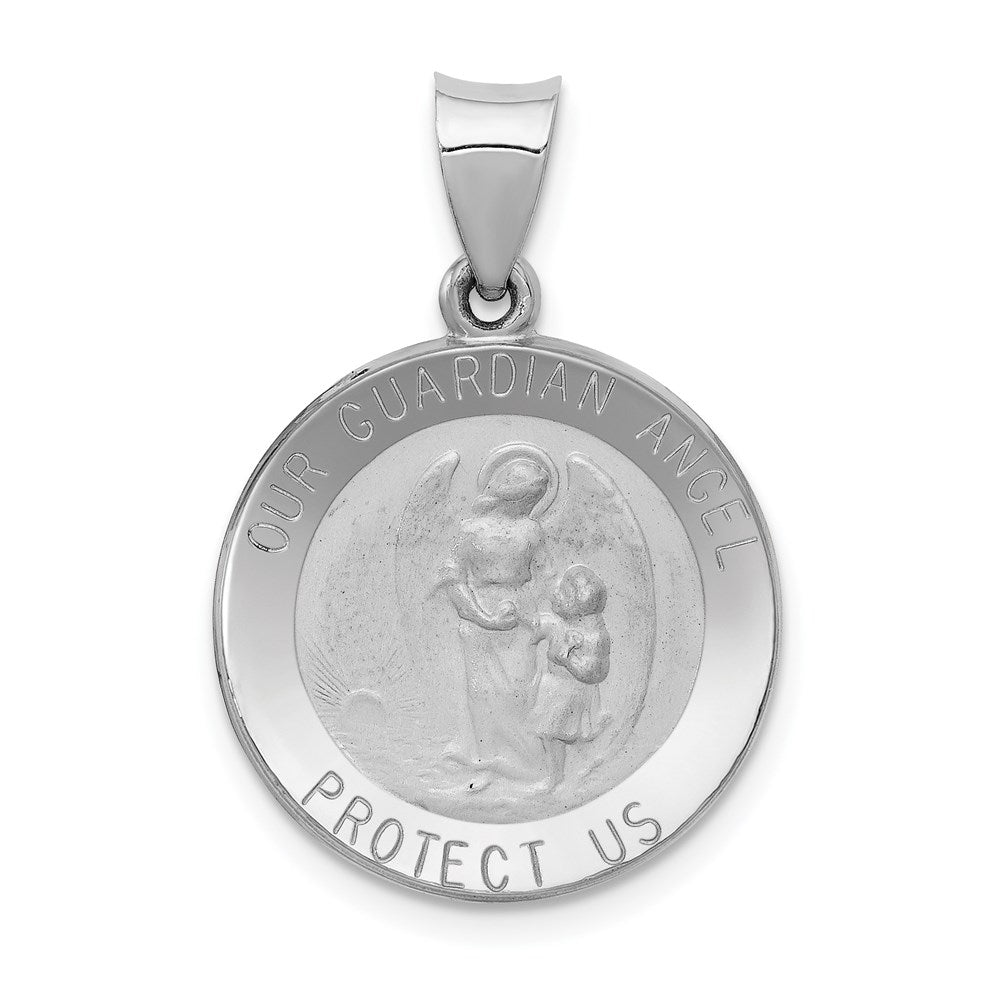 14K Weißgold 14K Weißgold Our Schutzengel Engel Medaille Hohl Anhänger