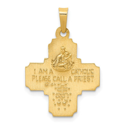 14K Gelbgold 14K Poliert und Satiniert Vier Way Medaille Hohl Anhänger