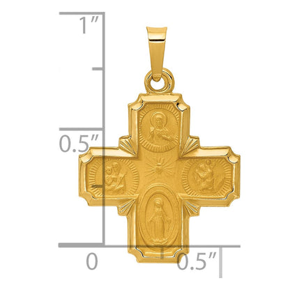 14K Gelbgold 14K Poliert und Satiniert Vier Way Medaille Hohl Anhänger