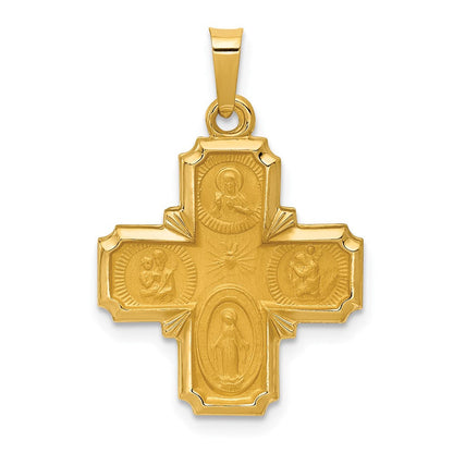 14K Gelbgold 14K Poliert und Satiniert Vier Way Medaille Hohl Anhänger