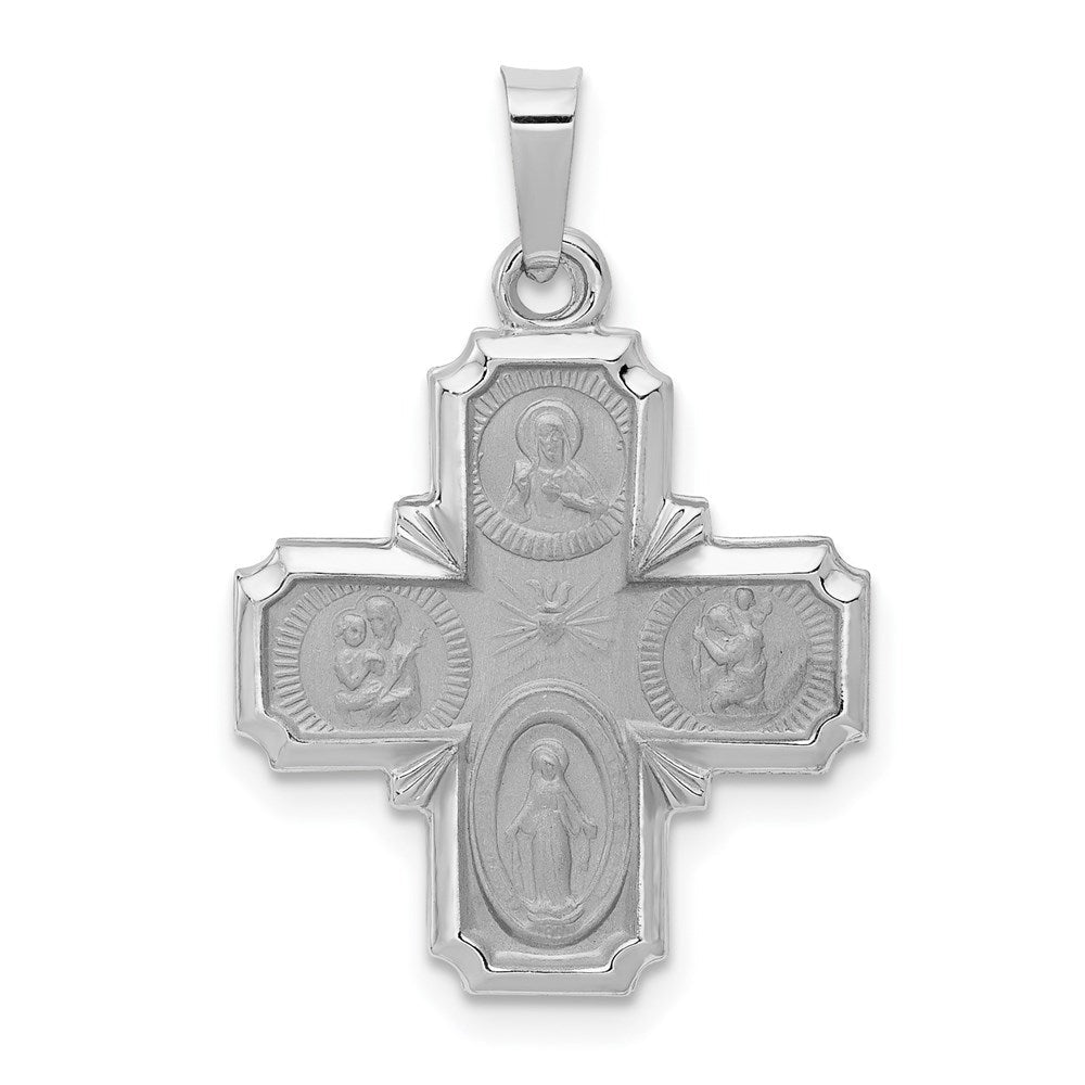 14K Weißgold 14K Weißgold Poliert / Satiniert Vier Way Medaille Hohl Anhänger