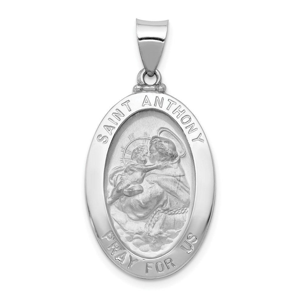 14K Weißgold 14K Weißgold Poliert/satin St. Anthony Medaille Hohl Anhänger