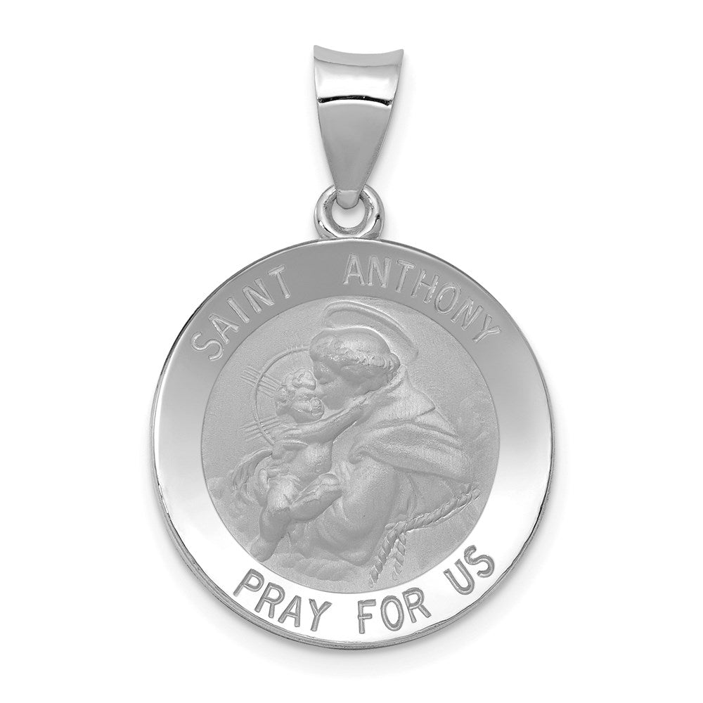 14K Weißgold 14K Weißgold Poliert/satin St. Anthony Medaille Hohl Anhänger